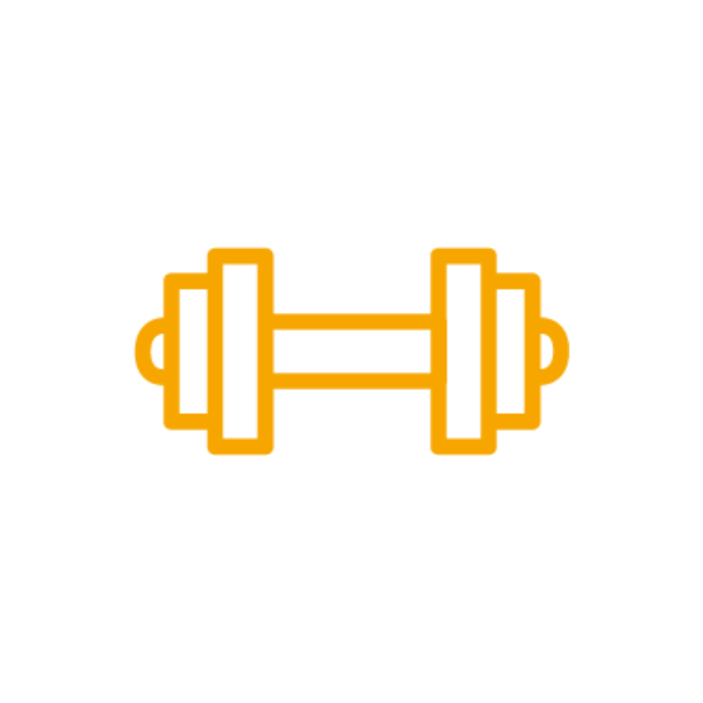 Orange icon of a dumbbell